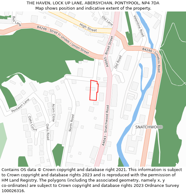 THE HAVEN, LOCK UP LANE, ABERSYCHAN, PONTYPOOL, NP4 7DA: Location map and indicative extent of plot