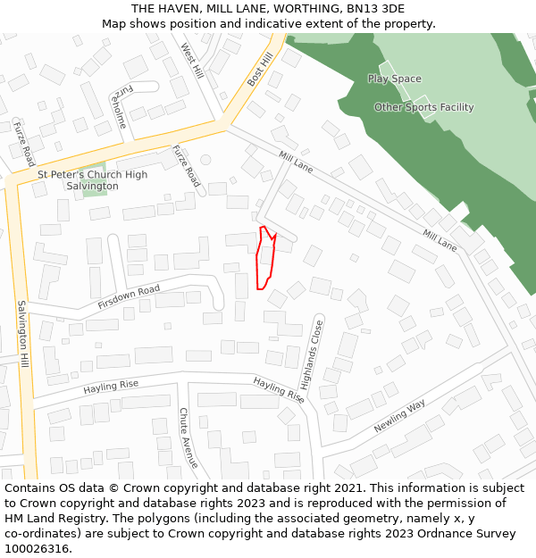 THE HAVEN, MILL LANE, WORTHING, BN13 3DE: Location map and indicative extent of plot