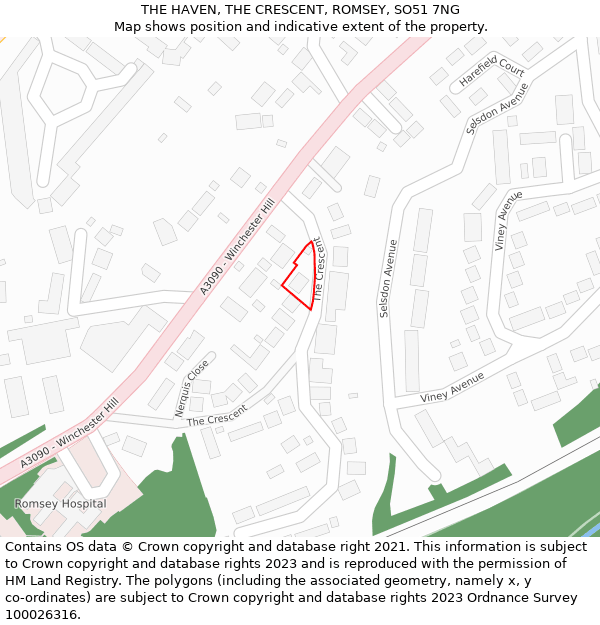 THE HAVEN, THE CRESCENT, ROMSEY, SO51 7NG: Location map and indicative extent of plot