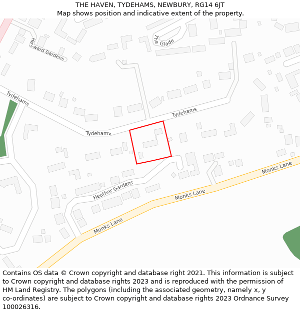 THE HAVEN, TYDEHAMS, NEWBURY, RG14 6JT: Location map and indicative extent of plot