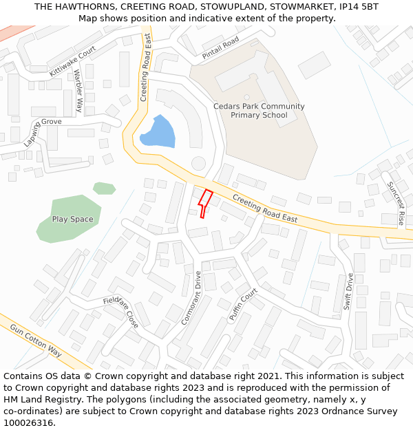 THE HAWTHORNS, CREETING ROAD, STOWUPLAND, STOWMARKET, IP14 5BT: Location map and indicative extent of plot