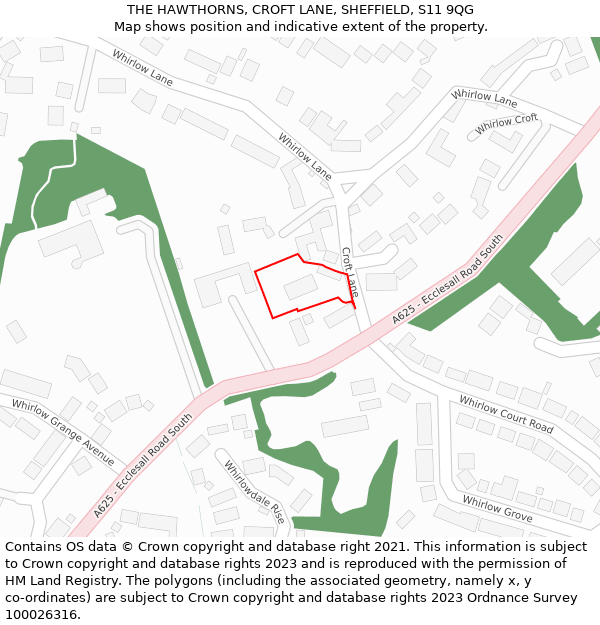 THE HAWTHORNS, CROFT LANE, SHEFFIELD, S11 9QG: Location map and indicative extent of plot