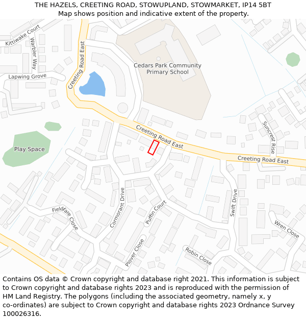 THE HAZELS, CREETING ROAD, STOWUPLAND, STOWMARKET, IP14 5BT: Location map and indicative extent of plot