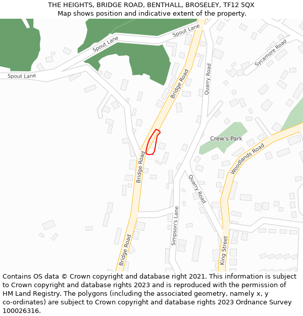 THE HEIGHTS, BRIDGE ROAD, BENTHALL, BROSELEY, TF12 5QX: Location map and indicative extent of plot