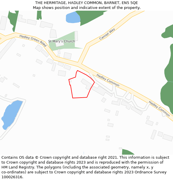 THE HERMITAGE, HADLEY COMMON, BARNET, EN5 5QE: Location map and indicative extent of plot