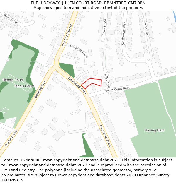 THE HIDEAWAY, JULIEN COURT ROAD, BRAINTREE, CM7 9BN: Location map and indicative extent of plot
