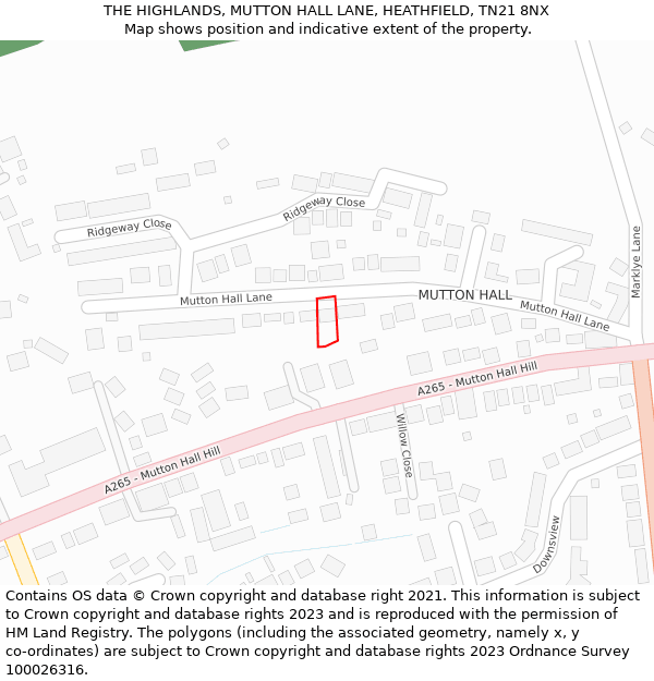 THE HIGHLANDS, MUTTON HALL LANE, HEATHFIELD, TN21 8NX: Location map and indicative extent of plot