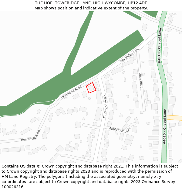 THE HOE, TOWERIDGE LANE, HIGH WYCOMBE, HP12 4DF: Location map and indicative extent of plot