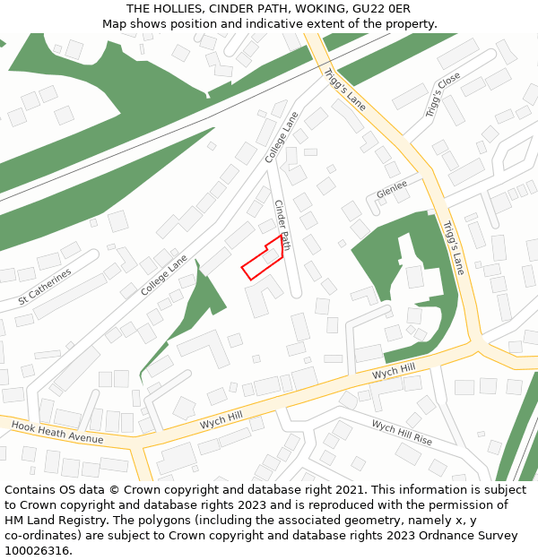 THE HOLLIES, CINDER PATH, WOKING, GU22 0ER: Location map and indicative extent of plot