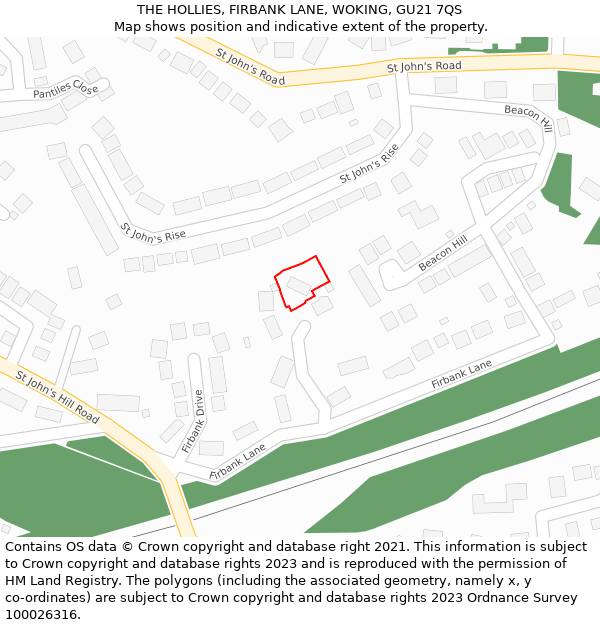 THE HOLLIES, FIRBANK LANE, WOKING, GU21 7QS: Location map and indicative extent of plot