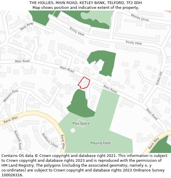 THE HOLLIES, MAIN ROAD, KETLEY BANK, TELFORD, TF2 0DH: Location map and indicative extent of plot