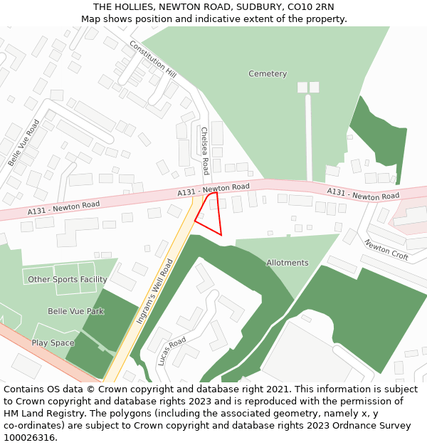 THE HOLLIES, NEWTON ROAD, SUDBURY, CO10 2RN: Location map and indicative extent of plot