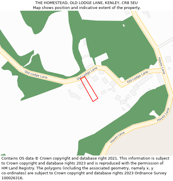 THE HOMESTEAD, OLD LODGE LANE, KENLEY, CR8 5EU: Location map and indicative extent of plot