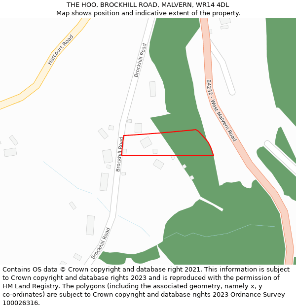THE HOO, BROCKHILL ROAD, MALVERN, WR14 4DL: Location map and indicative extent of plot