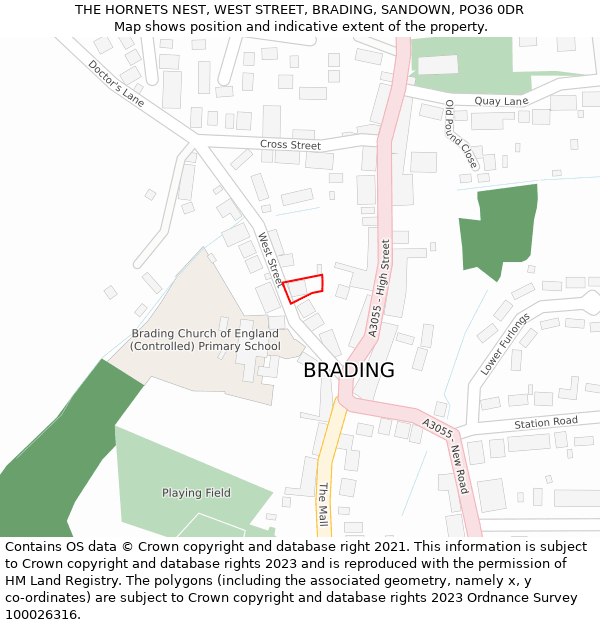 THE HORNETS NEST, WEST STREET, BRADING, SANDOWN, PO36 0DR: Location map and indicative extent of plot