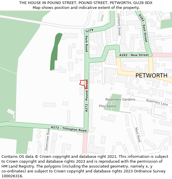 THE HOUSE IN POUND STREET, POUND STREET, PETWORTH, GU28 0DX: Location map and indicative extent of plot