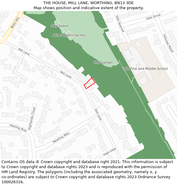 THE HOUSE, MILL LANE, WORTHING, BN13 3DE: Location map and indicative extent of plot