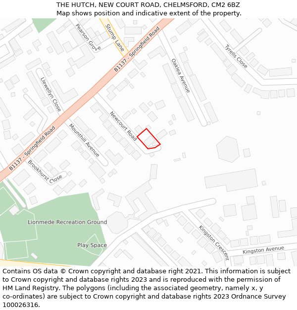 THE HUTCH, NEW COURT ROAD, CHELMSFORD, CM2 6BZ: Location map and indicative extent of plot