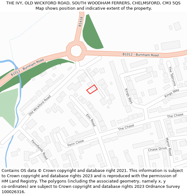 THE IVY, OLD WICKFORD ROAD, SOUTH WOODHAM FERRERS, CHELMSFORD, CM3 5QS: Location map and indicative extent of plot