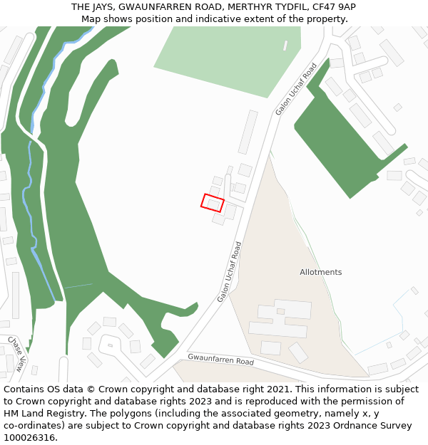 THE JAYS, GWAUNFARREN ROAD, MERTHYR TYDFIL, CF47 9AP: Location map and indicative extent of plot