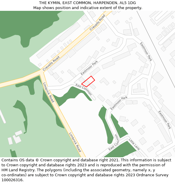 THE KYMIN, EAST COMMON, HARPENDEN, AL5 1DG: Location map and indicative extent of plot