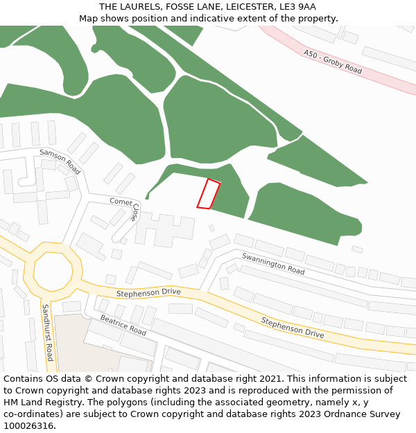 THE LAURELS, FOSSE LANE, LEICESTER, LE3 9AA: Location map and indicative extent of plot