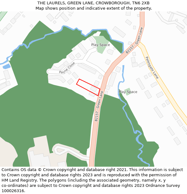 THE LAURELS, GREEN LANE, CROWBOROUGH, TN6 2XB: Location map and indicative extent of plot