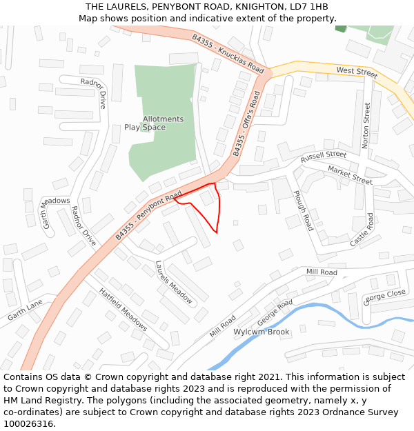 THE LAURELS, PENYBONT ROAD, KNIGHTON, LD7 1HB: Location map and indicative extent of plot