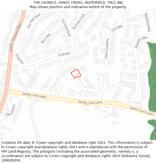 THE LAURELS, SANDY CROSS, HEATHFIELD, TN21 8BJ: Location map and indicative extent of plot