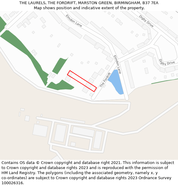 THE LAURELS, THE FORDRIFT, MARSTON GREEN, BIRMINGHAM, B37 7EA: Location map and indicative extent of plot