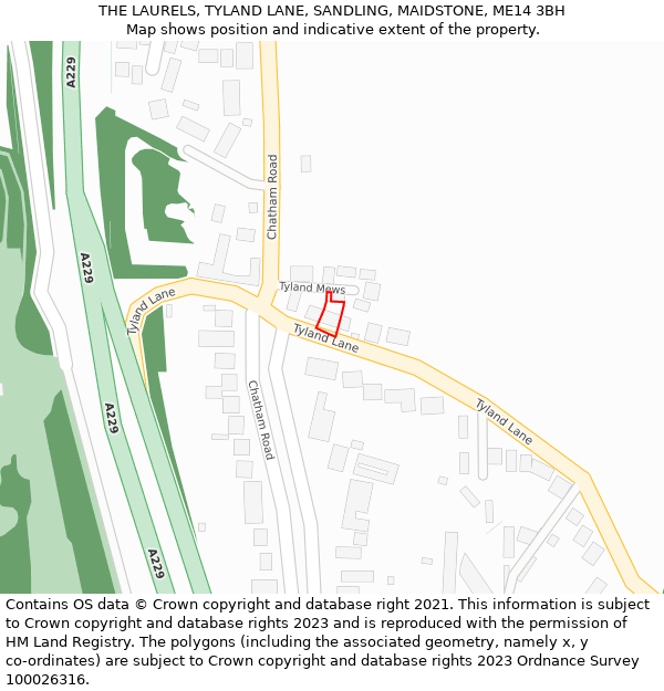 THE LAURELS, TYLAND LANE, SANDLING, MAIDSTONE, ME14 3BH: Location map and indicative extent of plot