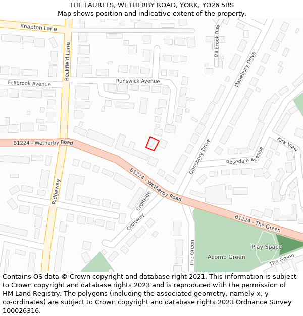 THE LAURELS, WETHERBY ROAD, YORK, YO26 5BS: Location map and indicative extent of plot
