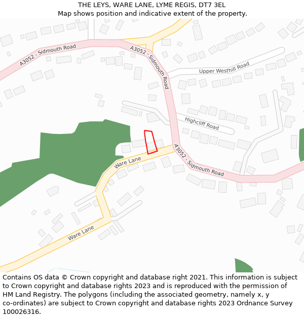 THE LEYS, WARE LANE, LYME REGIS, DT7 3EL: Location map and indicative extent of plot
