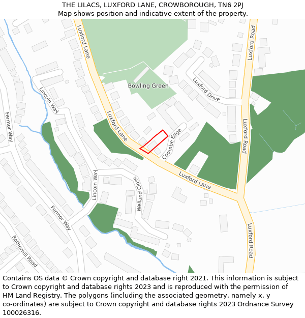 THE LILACS, LUXFORD LANE, CROWBOROUGH, TN6 2PJ: Location map and indicative extent of plot