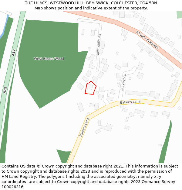 THE LILACS, WESTWOOD HILL, BRAISWICK, COLCHESTER, CO4 5BN: Location map and indicative extent of plot