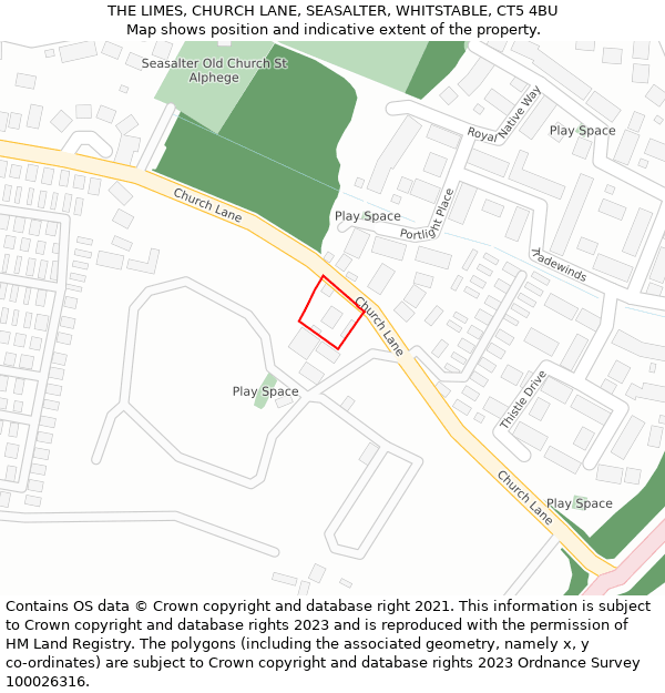 THE LIMES, CHURCH LANE, SEASALTER, WHITSTABLE, CT5 4BU: Location map and indicative extent of plot