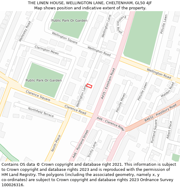 THE LINEN HOUSE, WELLINGTON LANE, CHELTENHAM, GL50 4JF: Location map and indicative extent of plot