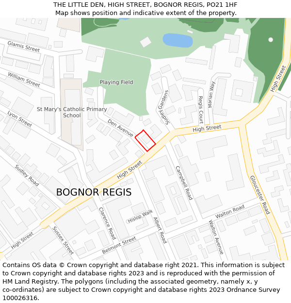 THE LITTLE DEN, HIGH STREET, BOGNOR REGIS, PO21 1HF: Location map and indicative extent of plot