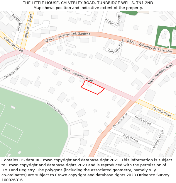 THE LITTLE HOUSE, CALVERLEY ROAD, TUNBRIDGE WELLS, TN1 2ND: Location map and indicative extent of plot