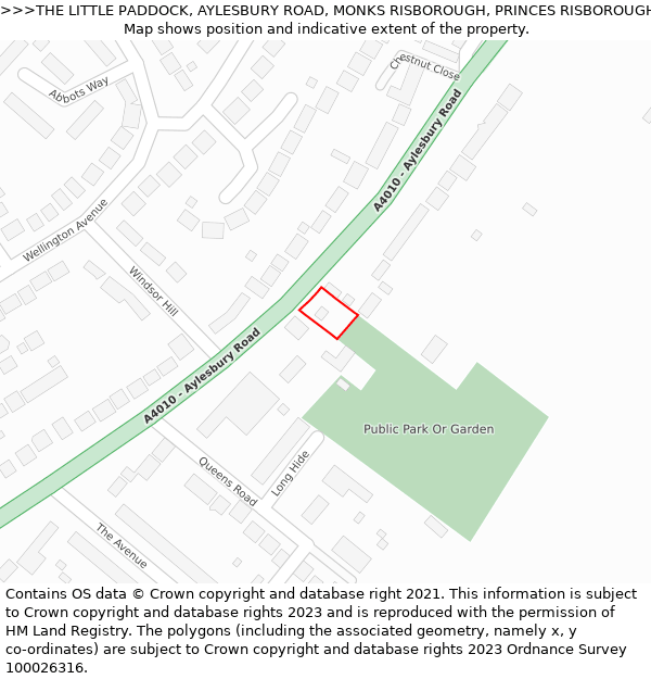 THE LITTLE PADDOCK, AYLESBURY ROAD, MONKS RISBOROUGH, PRINCES RISBOROUGH, HP27 0JS: Location map and indicative extent of plot