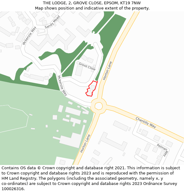 THE LODGE, 2, GROVE CLOSE, EPSOM, KT19 7NW: Location map and indicative extent of plot