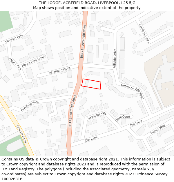 THE LODGE, ACREFIELD ROAD, LIVERPOOL, L25 5JG: Location map and indicative extent of plot