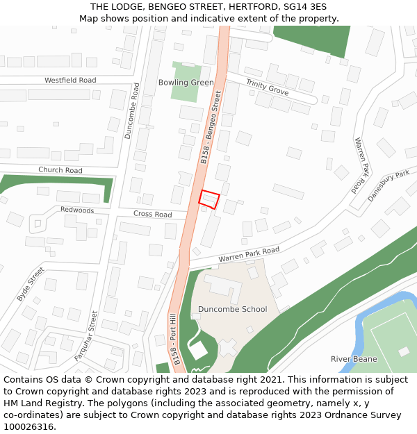 THE LODGE, BENGEO STREET, HERTFORD, SG14 3ES: Location map and indicative extent of plot