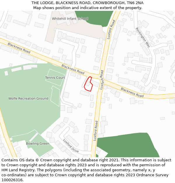 THE LODGE, BLACKNESS ROAD, CROWBOROUGH, TN6 2NA: Location map and indicative extent of plot