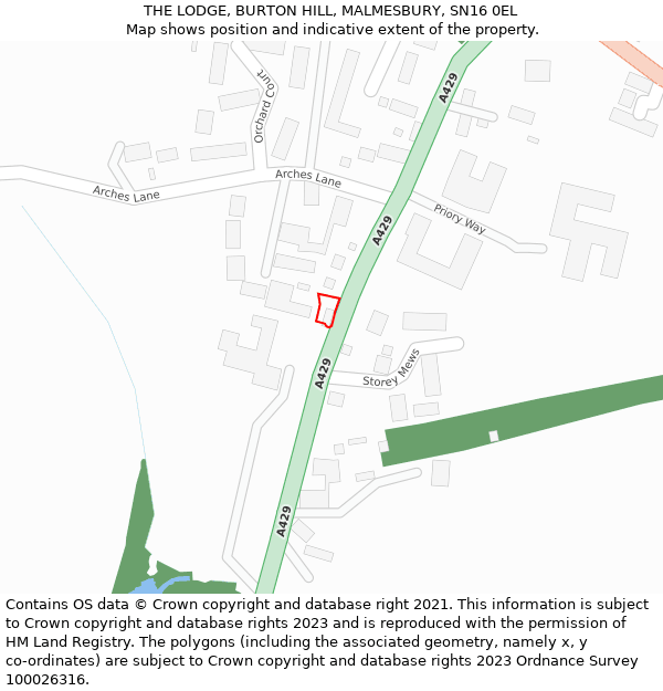 THE LODGE, BURTON HILL, MALMESBURY, SN16 0EL: Location map and indicative extent of plot