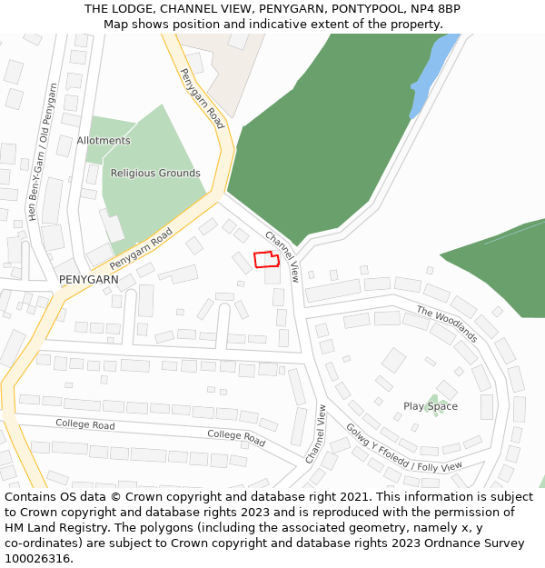 THE LODGE, CHANNEL VIEW, PENYGARN, PONTYPOOL, NP4 8BP: Location map and indicative extent of plot