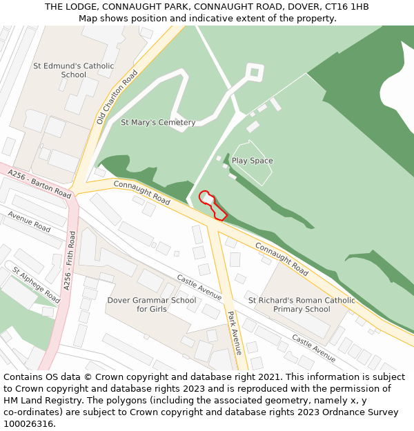THE LODGE, CONNAUGHT PARK, CONNAUGHT ROAD, DOVER, CT16 1HB: Location map and indicative extent of plot