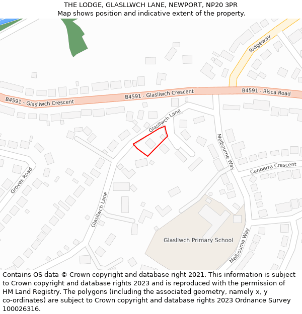 THE LODGE, GLASLLWCH LANE, NEWPORT, NP20 3PR: Location map and indicative extent of plot