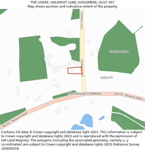 THE LODGE, HOLDFAST LANE, HASLEMERE, GU27 2EY: Location map and indicative extent of plot