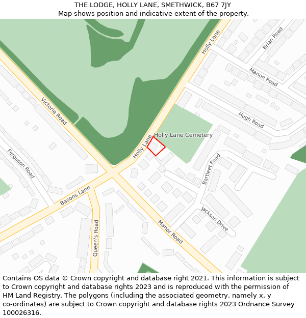 THE LODGE, HOLLY LANE, SMETHWICK, B67 7JY: Location map and indicative extent of plot
